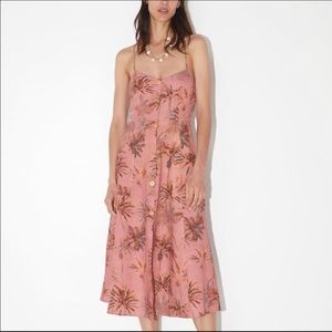 ZARA PALM TREE DRESS LINEN  PATCHED POCKETS DRESS